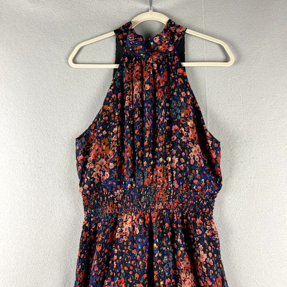 Fore Floral Chiffon Maxi Dress Women Large Halter Neck Smocked Romantic Flowy - Picture 3 of 16